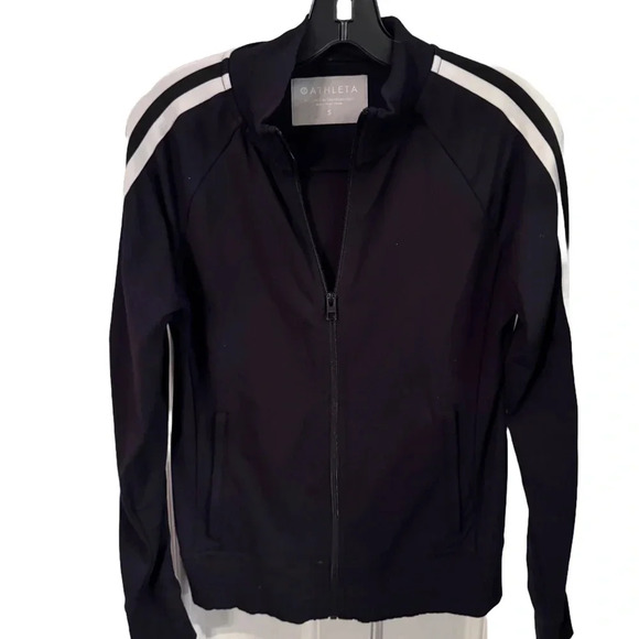 ATHLETA Women's Track Jacket Full Zip Black White Stripes Size S - Picture 1 of 9